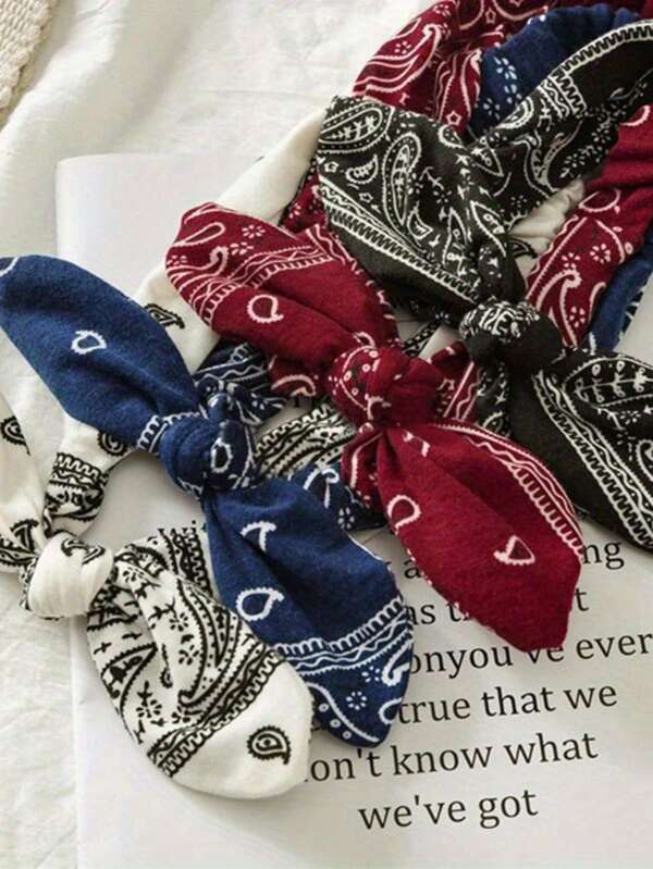 1pc Vintage Bohemian Bow Headband: Soft Elastic Hair Accessory, Suitable For Women With Paisley Print And Normal Hair Texture Back To School