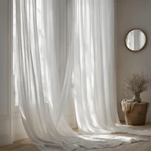 Linen Gauze Voile Curtain For Single Rod, Unlined - Silver Eyelets - trắng - Xem 1