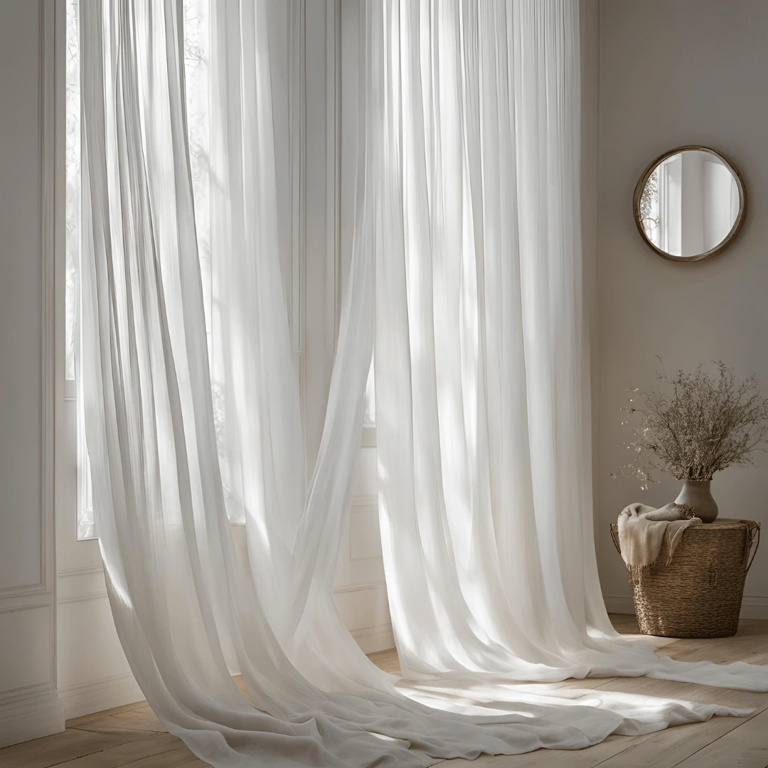 Linen Gauze Voile Curtain For Single Rod, Unlined - Silver Eyelets - trắng - Xem 1
