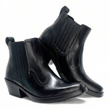 CS COMPRE SHOES Men's Genuine Leather Country Boot With Brown Leather Toe And Stitched Sole Kapell - 黑色 - 查看 2