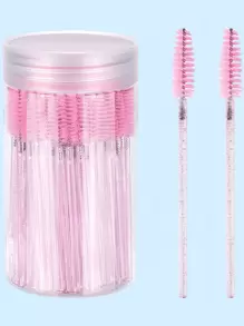 100 piezas Cepillos de pestañas, varitas de rímel con recipiente, espátulas desechables flexibles para cejas, cepillo de pestañas para extensiones de pestañas, espátula para cejas, cepillos de aceite de ricino (rosa cristal)
