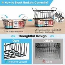 4 Pack Stackable Chest Freezer Organizer For 5-7 Cu.FT Deep Freezer Sort Frozen Meats And Food, Freezer Storage Baskets With Handles Easy Reach From Bottom, Black