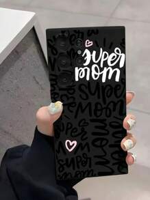 1 stuk minimalistische gepersonaliseerde letter slogan & hart grafische zwarte antislip zachte telefoonhoes, compatibel met Samsung//Redmi//OPPO/Honor