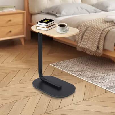 HaroldDol Beistelltisch Sofa Beistelltische C Form für Sofa, Bett und Büro (Holz+Schwarz)