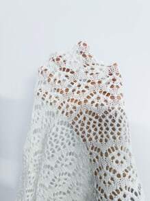 Women Lightweight Hollow-Out Semi-Sheer Loose Short Knitted Cardigans, Fashionable And Versatile Tops, Spring/Summer - White - View 7