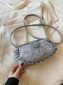 Túi xách Mini Chic Elegant Solid Color Zipper & Metal Chain, Túi Tote đeo vai nữ tối giản giản dị, Thích hợp để mua sắm, ví, mua sắm, Phụ nữ trẻ, Sinh viên đại học, Người mới đến và Nhân viên văn phòng. Lý tưởng cho văn phòng, trường đại học, công việc, kinh doanh, đi làm, ngoài trời, du lịch và đi chơi - Xám - Xem 8