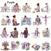1 opakowanie Vintage Purple Series Wygodne naklejki dekoracyjne do domu do czytania, picia kawy, prowadzenia dziennika, cięcia DIY, notatnika, pamiętnika, albumu ze zdjęciami, artykułów szkolnych, dekoracyjnych naklejek - Fioletowy - Zobacz 2