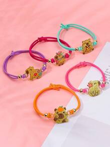 6pcs/Set Girls Cartoon Cute Capybara Cat Elastic Bracelets - Multicolor - View 4