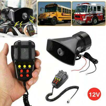 100W 12V 7 Sound Loud Car Alarm P-Olice Fire Horn Siren PA Speaker MIC System Kit