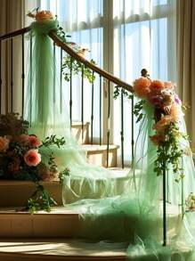 1 件浅绿色透明薄纱拱门帘，婚礼拱门帘装饰透明婚礼背景帘透明布帘，适用于仪式接待天花板装饰户外婚礼背景装饰 - 淺綠色 - 查看 11