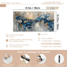 1 pièce Grande canevas d'art mural - Conception florale abstraite élégante bleue et dorée, décoration murale aquarelle moderne pour salon et chambre à coucher, décoration de chambre esthétique, affiche vintage, avec ou sans cadre, décoration de dortoir universitaire et appartement, cadeaux pour décoration murale dans l'hôtel, la maison, le salon, la chambre à coucher, la salle de bain et le bureau