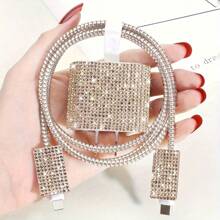 Set da 5 pezzi di accessori luccicanti per ricarica, compatibili con 11/12/13/14, include adesivo con brillantini, organizer per cavi, protezione per cavi - realizzati in TPU, compatibili con caricabatterie Apple 18W/20W
