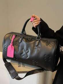 1 件时尚炫酷多功能大容量纯色 PU 皮革压花柔软厚实加厚旅行包，配色块登机牌挂件设计，适合男女休闲度假和商务旅行和回学校包，学校配件学校用品 - 彩色 - 查看 5