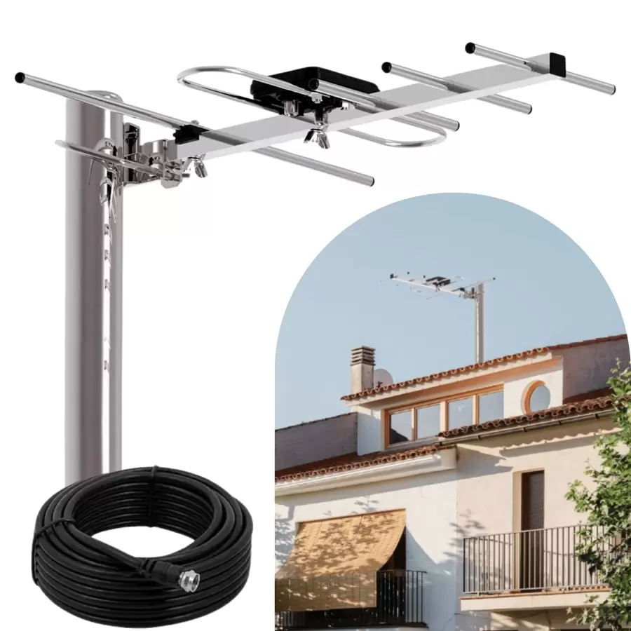 Long Range HDTV Outdoor Antenna, Smart Signal Amplifier, 12 Elements, High Definition, Coaxial Cable, High Coverage (Easy To Install). - View 1