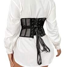 1 件女式修身腰拉链网眼塑身短款上衣，轻盈透气内衣，用于胸部支撑和塑形女式束身衣腰带，腰部训练器，腰部塑形，用于腰部瘦身和收腹控制万圣节服装