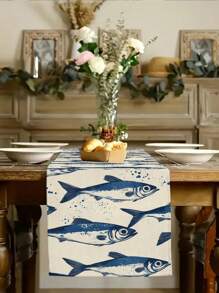 1pc Fish Pattern Table Runner, Modern Style, Daily Home Decor Table Runner, Kitchen Decor, Minimalist And Elegant, Suitable For Home Kitchen Decor And Event Parties - Multicolor - View 7
