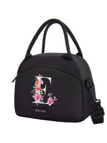 1个字母印花保温午餐包，保温午餐袋，手提包，午餐盒，冰袋，野餐食品袋，帆布轻便便携午餐收纳袋，学校办公室野餐午餐手提包，适合携带上学和上班，生日礼物，纪念礼物。这是一款新颖设计的大容量便携休闲午餐保温包，是女性理想的手提包/午餐盒/学习用品配件。