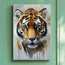 1pc Wrapped Framed Canvas Wall Art, Vintage Prints Poster, Tiger Wall, Home Living Room Bedroom Ofice Wall Decor, Birthday Party Decor, Hanging Hardware Included - Framed, Vertical - Framed Canvas - 查看 2