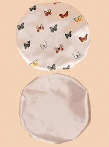 1 Pc Elastic Ribbed Beanie Hat, Suitable For Daily Wear - 2 Pieces Of Gold + Rice Butterflies - View 2