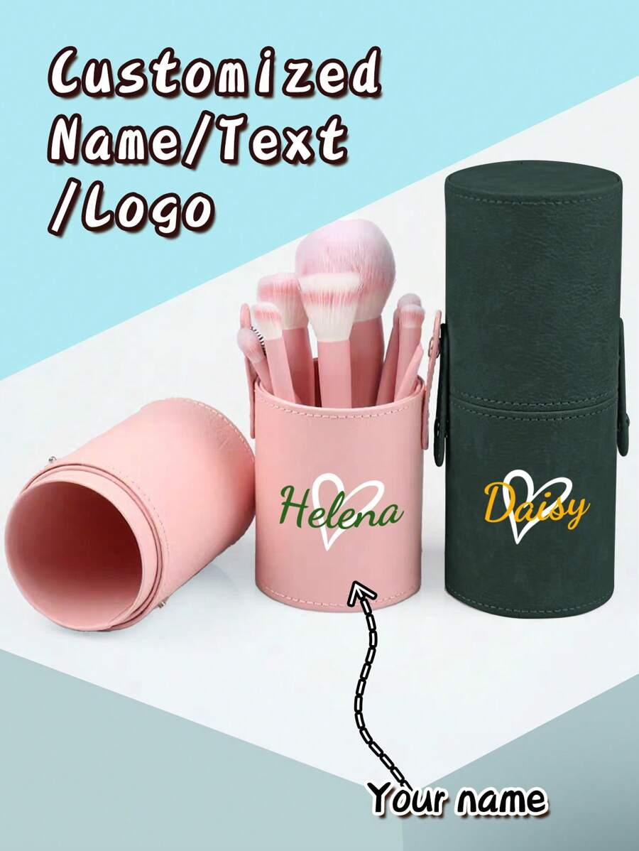 1PC Personalized Makeup Brush Case | Engraved Name Cosmetic Pouch With Mirror & Waterproof Lining (Gift Box + Dustproof Zipper) - Multicolor - View 1