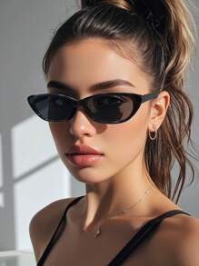 1 Pair Unisex Black Cat Eye Shaped Elegant Casual Vintage Versatile Fashion Fashion Glasses, Suitable For Holiday, Sports, Travel, Driving, Beach, Festivals, Street, Fishing, Outdoor Activities, Party