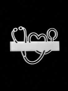 1pc Dancing Bear Customized Engraved Doctor Nurse Name Badge Brooch, Minimalist Stainless Steel Stethoscope Heart Design, Inlaid, Suitable For Daily Wear And Gifting, Applicable For International Nurses Day For Kids - Silver - View 3