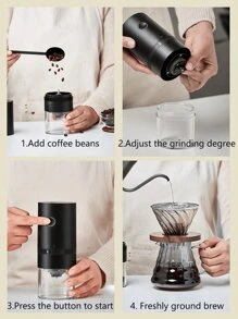 RAF 1pc Electric Coffee Grinder Usb Charging Small Portable Coffee Grinder With Professional Ceramic Grinding Core And Fine Bean Adjustable Coffee Grinder Suitable For Home, Office, Travel, School Supplies