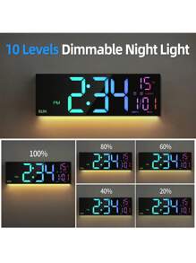 16.5inch Large Digital Wall Clock With Remote Control, Large LED/Double Alarm Clock/8 RGB Colors/Auto Brightness/Date/Auto Daylight Saving Time/Temperature/Ambient Light/Dimming/Timer, Suitable For Gym, Living Room, Bedroom, Office, Kitchen Home Wall Decoration, Valentine's Day Gift - White - View 3
