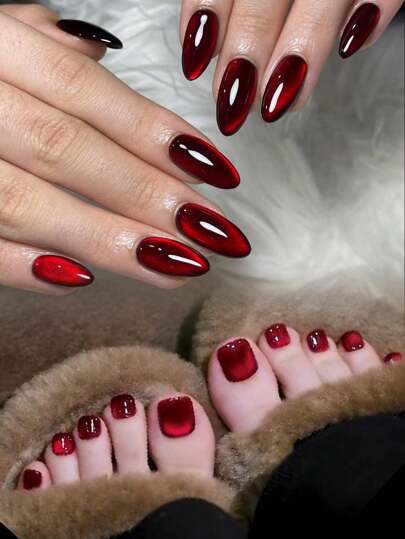 مجموعتان/48 قطعة ملصقات أظافر على شكل عين القطة بلون أحمر دم كريستالي بطراز Y2K، أظافر اصطناعية بشكل عين القطة اللوزي، تشمل 2 قطعة جيلي جل و2 قطعة مبارد أظافر، طلاء أظافر أحمر وأظافر صيفية، مناسبة للنساء والفتيات للارتداء اليومي، حفلات الرقص وما إلى ذلك. لوازم الأظافر