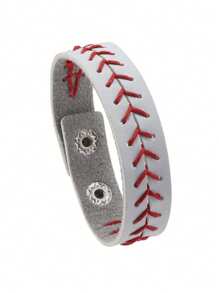 1pc Men's Creative Leather Wax Thread Braided Bracelet, Fashion Handmade Baseball Knitted Jewelry Accessory - Multicolor - View 5