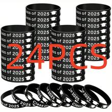12/24/36 Pcs Class Of 2025 Silicone Wristbands Graduation Rubber Bracelets Black Graduation Wristbands For Elder Graduating In College University Graduation Party Supply - Black and White - View 8