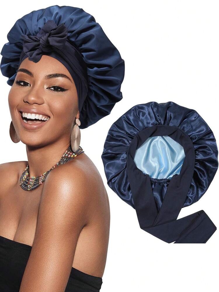 1pc Contrast Color Casual Polyester & Spandex Solid Maintain Hair Style Beanie, Reversible Double-Layered Sleeping Cap Suitable For Home, Gift, Daily Wear, All Season - Multicolor - View 8