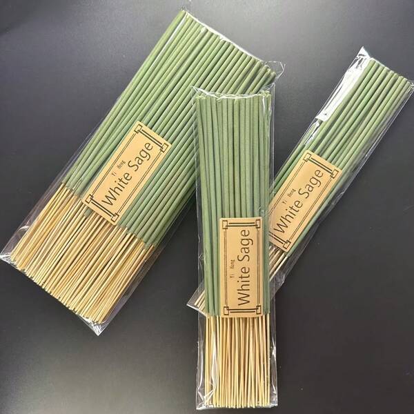 10/41/128 支白鼠尾草熏香棒：天然，8.66 英寸竹芯，燃烧时间 45-50 分钟，人造木质香味放松棒，适用于瑜伽、冥想、家庭和办公室芳香疗法