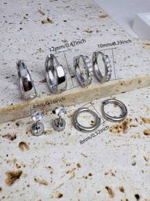 Bộ 4 đôi/8 chiếc khuyên tai bằng thép không gỉ mạ vàng sang trọng, khuyên tai đinh tán nhỏ màu bạc đính đá Cubic Zirconia, thích hợp cho dái tai, sụn tai, vành tai và các vị trí xỏ khuyên khác. - Bộ 4 Cặp Đinh Tán Vòng - Xem 3
