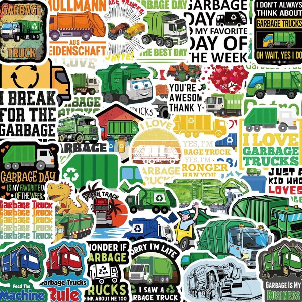 50pcs Garbage Truck Stickers - DIY Hand Ledger, Notebook Decoration Essential Sticker Pack Diary, Laptop, - HD Printed Pattern - Durable Vinyl Decal Scrapbook - High Stick Design Is Not Easy To Fall Off