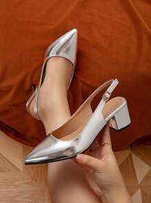 Sandales à talons bas larges pour femmes, sandales mules pointues polyvalentes doux et confortables pour le printemps et l'automne
