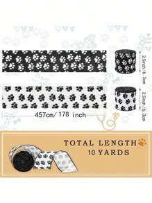 狗爪有线丝带白色黑色骨丝带 2 卷农舍工艺包装丝带装饰丝带适用于 DIY 工艺品宠物主题派对装饰插花 - 彩色 - 查看 5