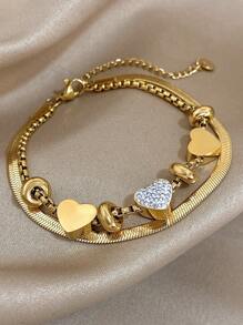 1 件夏季海滩不锈钢心形吊坠手链，适合女士女孩情侣，金色/银色防过敏不锈钢手链，海滩珠宝，浪漫珠宝，波西米亚风假日旅行派对礼物，情人节周年纪念礼物创意， - 彩色 - 查看 1