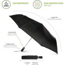 Totes Auto Open/Close Windproof Compact Large Golf Umbrella With UV And Water Repellant Protection - Black - View 5
