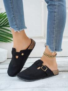 2025 Spring/Summer New Fashion Women Cute Comfortable Thick Sole Sandals, Women Elegant Flat Sandals, Resort Style Beach Shoes, Slip-On Flat Shoes, Suitable For Dresses, Beach Or Apartment, Black, White, Khaki, Brown, Coffee, Beige, Formal Shoes, Holiday Sandals, Bohemian Style Beach Walking Shoes, Flat Loafers, Thick Sole Flat Sandals - Black - View 2