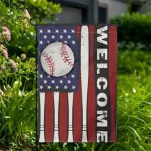 1pc Patriotic Baseball Welcome Garden Flag, 12x18 Inches, Double-Sided, Waterproof Polyester, Outdoor Decor For All Seasons, Multipurpose Yard Decor, No Electricity Required, Flagpole Not Included