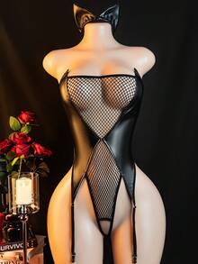 性感内衣，女士连体衣，镂空系带连体衣，发带+连体衣，露背开裆连体衣 - 黑色 - 查看 1