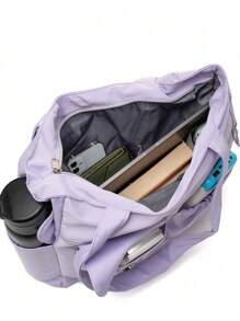 Túi Tote Nhiều Ngăn Màu Trơn Dung Tích Lớn, Đơn Giản Và Nhẹ Phù Hợp Cho Máy Tính Xách Tay - Màu tím - Xem 6