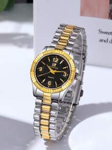 2pcs Fashionable & Versatile Round Steel Band Couple Quartz Watches For Men And Women