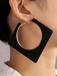 2pcs Square Hollow Black Earrings, Fashion Personalized Minimalist Resin Stud Earrings For Women