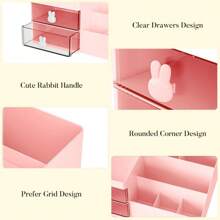 Makeup Organizer, Cosmetic Desk Storage Box With Drawers Skincare Organizers For Dressing Table, Countertop, Bathroom Counter, Vanity Holder For Brushes, Lotions, Lipstick, Perfume - 粉紅色-透明 - 查看 3