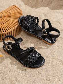 A Pair Of Children's Fashion Boho Style Flat Sandals Soft Soled Sports Fashion Buckle Sandals