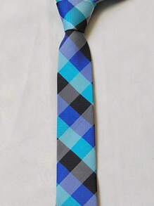 Men's Casual Colorful Plaid Slim Tie(5.5cm) - 藍色 - 查看 3