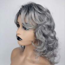 Women Short Curly Gray Synthetic Wigs, Granny Wig For Cosplay, Party Or Pranks - Grey - View 9