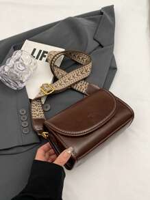 Bolso bandolera cuadrado de correa ancha estilo vintage chic - Bolso cruzado con solapa de color liso y elegante con correa ajustable para mujeres - Perfecto para uso diario y viajes
